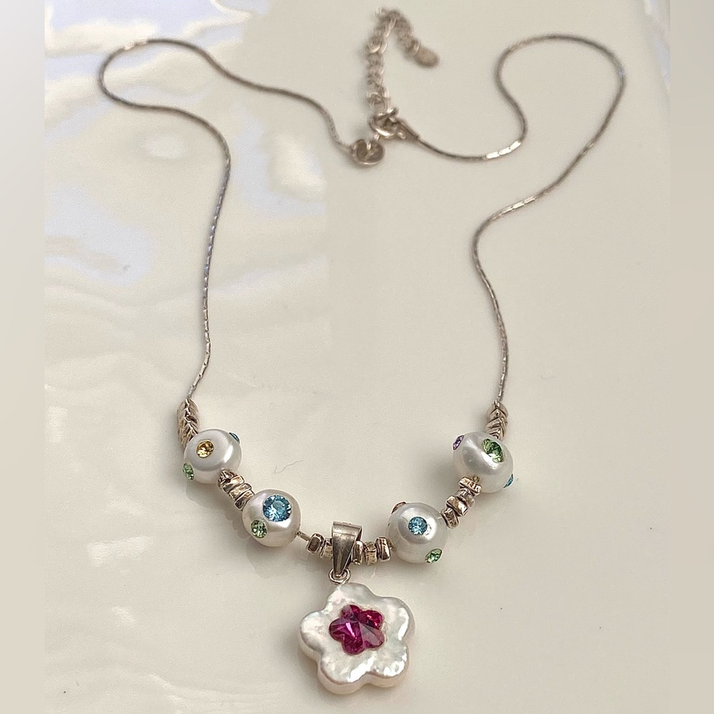 N277-Handmade S925 Freshwater Pearl Crystal Necklace - Picture 9 of 14